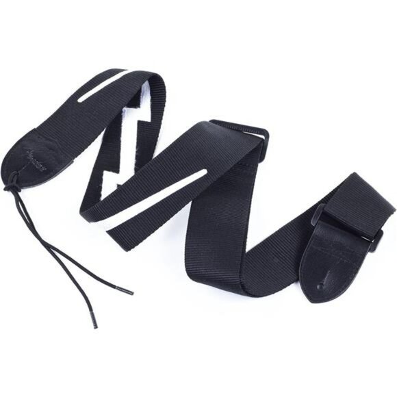 Nylon Guitar Strap Lightning Bolt Design 2 Inch Adjustable With Leather Ends - Picture 3 of 5